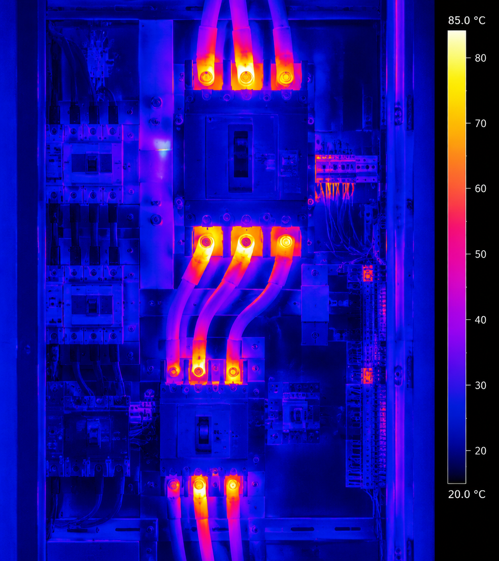 Termografie výkonového rozvaděče — přehřáté spoje